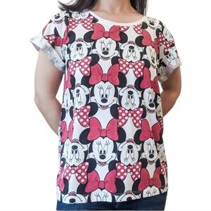 Disney Minnie Mouse All Over Print Graphic Shirt Top NWOT